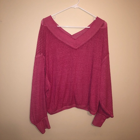 Free People South Side Hot Pink Thermal V Neck - Picture 3 of 8